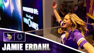 Jamie Erdahl Leads Skol Chant amp Sounds Gjallarhorn Prior to Vikings vs Colts Game [upl. by Anagrom]