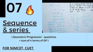 07 Sequence and Series  Geometric Progression  practice  sum of n term of GP questions nimcet 🔥 [upl. by Nahsab135]