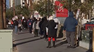 Las Vegas Culinary Union continues strike after failed negotiations with Virgin Hotels [upl. by Lesde]