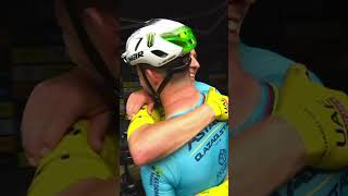 Greatness sees greatness 💛 Pogacar hugs Cavendish after winning the record 35th Tour de France win [upl. by Elokcin]