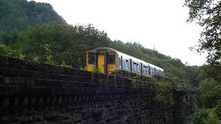 Llandudno  Blaenau Ffestiniog TFW train crosses Pont Gethin Viaduct 1879 Dolwyddelan Conwy Cymru [upl. by Akenor816]