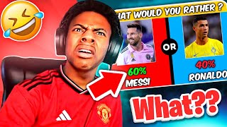 IshowSpeed🤣 in the most difficult choices WHAT WOULD YOU RATHER  Messi or Ronaldo 🔥 [upl. by Emarej56]