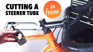 Cut a fork steerer tube with the fork in the frame Howto Tutorial [upl. by Dermott]