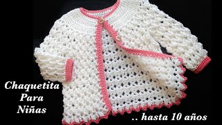 Chaquetita cardigan a crochet paso a paso para niñas 3 a 4 años y hasta 10 años TEJIDOS FÁCIL [upl. by Bridgid]