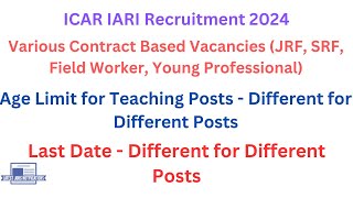 ICAR IARI Recruitment 2024  Contract Based Jobs in Govt Sector 2024  Latest Jobs Notifications [upl. by Varuag940]