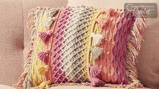 Crochet Caron Cotton Cakes Tasseled Pillow [upl. by Xirtaeb]