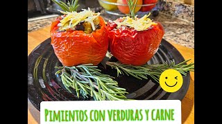 Pimientos o pimentones rellenos de calabacinchampiñones y carne de res en airfryer y en 25 minutos [upl. by Giarg646]