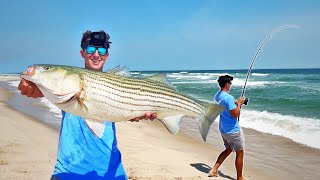 Surf Fishing for Northeast’s MOST POPULAR Fish Catch Clean Cook Striped Bass [upl. by Seafowl]