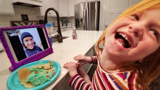 Adley Learns how to CALL ME Funny Family facetime and crazy travel routine kids make pancake art [upl. by Eniawed91]