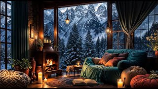 🔥 Warm Fireplace and Falling Snow ❄️ Tranquil Rustic Cabin Ambience for Deep Sleep and Stress Relief [upl. by Inva]