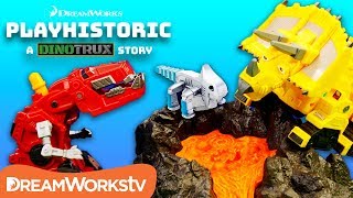 Dinotrux Ty Rux and Dozer Save Ace from a Volcano  Dinotrux Presents PLAYHISTORIC [upl. by Tnemelc]