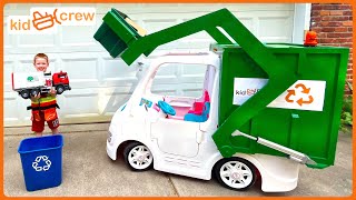 Garbage truck route with kids Power Wheel and fixing Bruder trash truck toy Educational  Kid Crew [upl. by Ursala958]