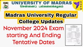 Madras University Regular Affiliated November 2024 Exam Results Tentative Dates 👍 [upl. by Ahsart475]