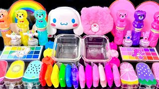 ASMRMixing quotCinnamoroll vs Carebearsquot EyeshadowGlitters Into Clear Slime satisfying 567 [upl. by Caleb]