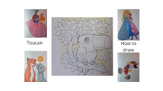 How to draw a Toucan 2 in color DIY Teach children to draw For kids and parents [upl. by Ykcim263]