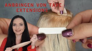 Tape Extensions anbringen  How to  Anleitung  Haarverlängerung mit Klebestreifen [upl. by Schlesinger]