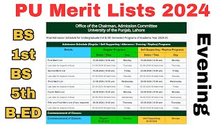 PU Admissions 2024 Evening Merit Lists 2024  BS 1st BS 5th BED Merit Lists 2024 PU [upl. by Bette]