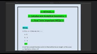 MTH101 Final term Quiz File  MTH101 Final Term Preparation 2024  Calculus and Analytical Geometry [upl. by Annael]