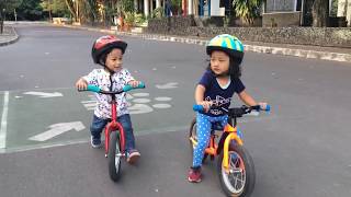 balance bike  push bike  toddler children playing together with their bike  belajar sepeda [upl. by Allen489]