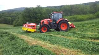 KUBOTA M7 131 ACCES et combiné faucheuses POTTINGER [upl. by Kleeman]