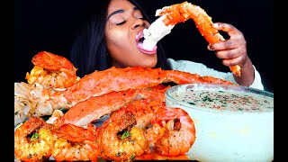 KING CRAB SEAFOOD BOIL MUKBANG  CHEESY ALFREDO SAUCE  SEAFOOD MUKBANG  SEAFOOD BOIL  ASMR EATING [upl. by Iseabal573]