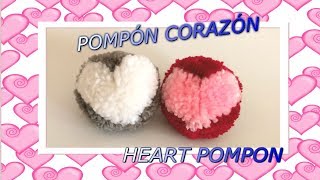 Aprende hacer POMPONES de LANA con DIBUJO de CORAZÓN How to make WOOLEN POMPON with HEART DRAWING [upl. by Sihonn]