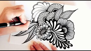 Zentangle flower drawing for beginners 🌸 Zentanglepatterns 🌸 Zenart [upl. by Eirahcaz384]