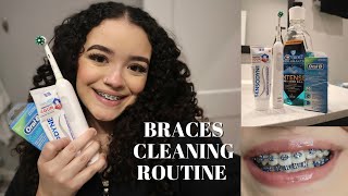 BRACES CLEANING ROUTINE How to floss tips etc  Adult Braces [upl. by Arriat]