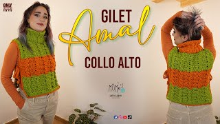 GILET CON TRECCE COLLO ALTO ALLUNCINETTO AMAL😉 momiscrochet crochet gilet tutorial [upl. by Chic163]