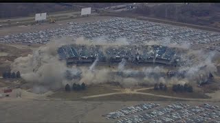 RAW VIDEO After failed attempt Detroits Silverdome finally implodes [upl. by Akelahs1]