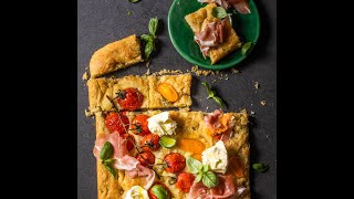 Focaccia with roasted tomatoes prosciutto and fior di latte [upl. by Anerys614]