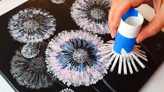 FANTASY Dandelion Acrylic POURING Tutorial  Toilet Roll Painting Method  ABcreative [upl. by Felt93]