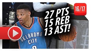 Russell Westbrook TripleDouble Highlights vs Warriors 20170118  27 Pts 15 Reb 13 Ast [upl. by Ylram]