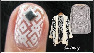 GEOMETRIC SWEATER NAILS TUTORIAL  WINTER WEATHER PATTERN STAMPING NAIL ART DESIGN SHORT NAILS KONAD [upl. by Erimahs]