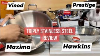 Steel kadai triply  Vinod  Maxima  Prestige  Hawkins  steel kadai Comparision  Review  Kadhai [upl. by Alak]