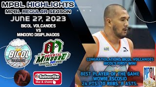 MPBL HIGHLIGHTS BICOL VOLCANOES VS MINDORO DISIPLINADOS JUNE 27 2023 [upl. by Mafalda]