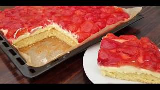 Erdbeerkuchen mit SchmandVanilleCreme Blechkuchen [upl. by Maguire]