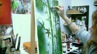 Acrylmalen Malen lernen Anleitung zum Bambus Acrylic painting Tutorial Demo bamboo painting [upl. by Jennine]