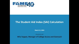 Financial Aid 101 2024  Session D The Student Aid Index SAI Calculation [upl. by Sredna]