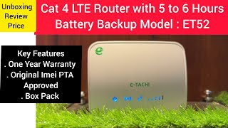 Etachi Router 4G LTE Cat 4 with Battery Backup 4 to 6 Hours review unboxing speedtest [upl. by Nalek588]