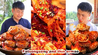 mukbang  Ermao Challenge Spicy Squid  Bread crab  Chinese food  songsong and ermao [upl. by Pinkham959]