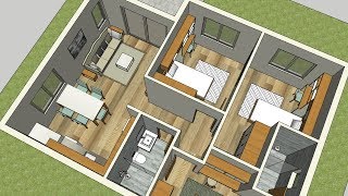 90m2  House plan and Interior plans  3 bedrooms and 2 bathrooms [upl. by Artinek]