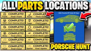 🔥REAL ALL PORSCHE PARTS LOCATIONS IN DRIVING EMPIRE PORSCHE 911 BUILD A CAR EVENT PORSCHE HUNT [upl. by Elrebma]