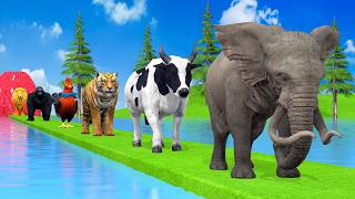 Paint amp Animals DuckGorillaLionElephantCowSheep Fountain Crossing Transformation Animal Cartoon [upl. by Imac690]