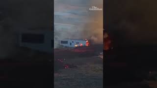 Lava from erupting volcano consumes building in Iceland [upl. by Shull324]