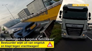 BESTUURDER WIJKT UIT VAN ONGELUK EN KLAPT OP VRACHTWAGEN [upl. by Matilda]