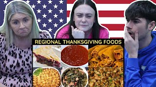 BRITISH FAMILY REACTS Regional Thanksgiving Foods in the USA [upl. by Anitsirc]