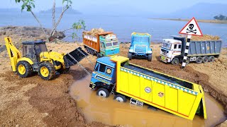 Tata Prima Tipper Accident Roadway Pulling Out JCB 5CX Xpert  Cartoon Jcb  Ashok Leyland  CS Toy [upl. by Pulling]