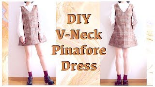 DIY V Neck Pinafore Dress  チェックワンピースの作り方  옷만들기  Costura  Sewing Tutorialㅣmadebyaya [upl. by Anayt656]