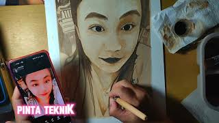 Surprise Gift for Madam KC  Portrait Painting using Black Coffee khayzsee1648 [upl. by Ardnaet]